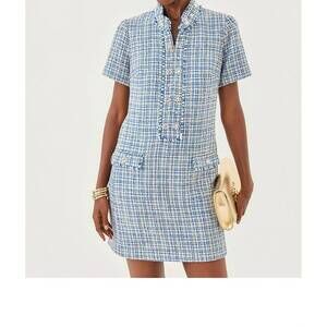 NEW LILLY PULITZER teddy boucle shift ocean deep dress in tangier teal